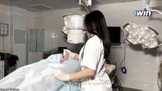 I think I'm lying on the operating table in the hospital, but the nurse started jerking me off